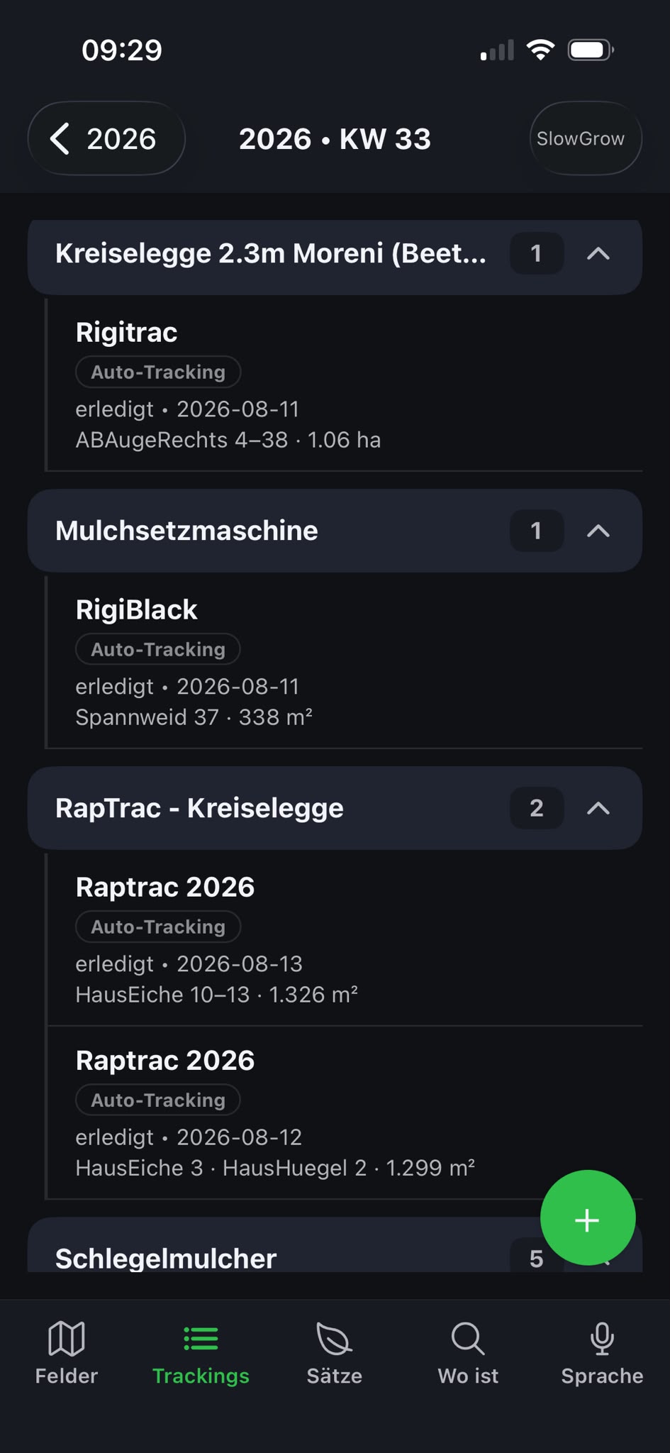 Erfassung eines Maschineneinsatzes in der Mosaik-Farming-App